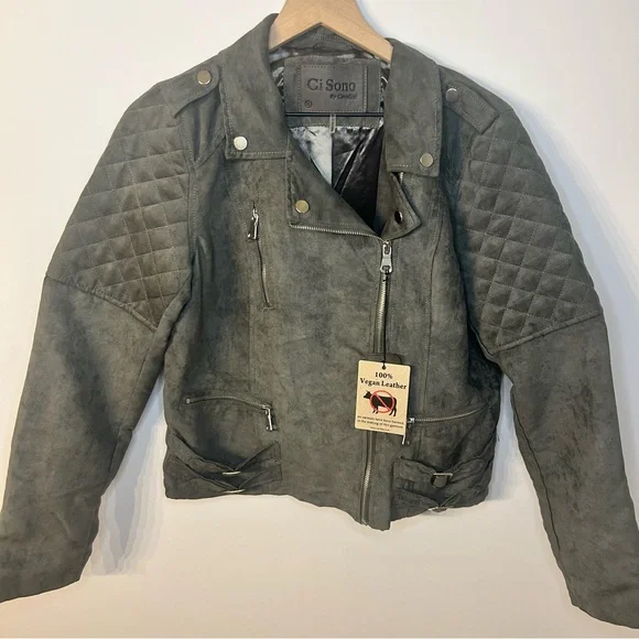 *NWT* Ci Sono by Cavalini Charcoal Gray Vegan Leather Moto Jacket, Size XL - Picture 1 of 10